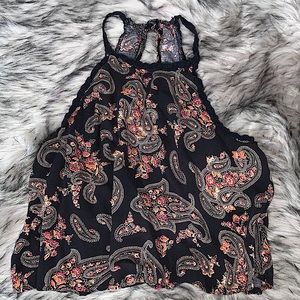 Black Floral Crop Tank Top